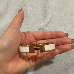 Hermes Elegant Gold and White Cuff